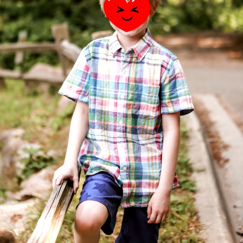 Mini Boden Vacation Shirt Boys 8-9 Madras Plaid Linen Button Down Multicolor